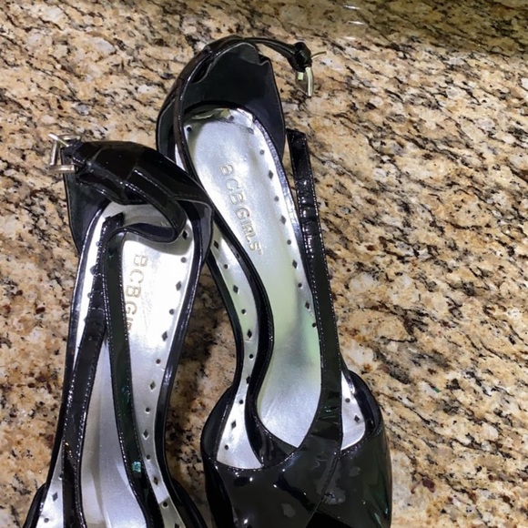 BCBG strappy black patent ankle strap heels - Picture 6 of 8